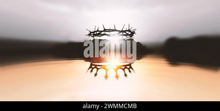 Reversed background of the crown and crown of thorns symbolizing the suffering of Jesus, the death of the Savior and the resurrected King Stock Photo