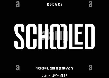Unique modern condensed sans serif alphabet display font with ligature style Stock Vector