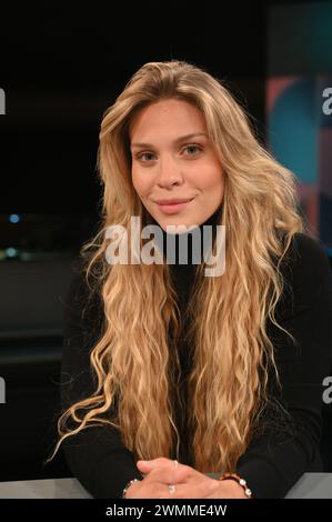 Cologne, Germany. 26th Feb, 2024. Activist Anja Windl, Last Generation Austria, as a guest on the ARD talk show Hart aber Fair with the topic Mountains without snow: Is Alpine tourism still okay? Credit: Horst Galuschka/dpa/Alamy Live News Stock Photo