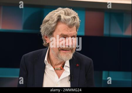 Cologne, Germany. 26th Feb, 2024. Extreme mountaineer Reinhold Messner, former Member of the European Parliament, as a guest on the ARD talk show Hart aber Fair with the topic 'Mountains without snow: Is Alpine tourism still okay? Credit: Horst Galuschka/dpa/Alamy Live News Stock Photo