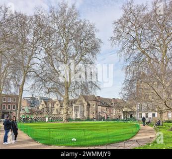 Charterhouse Square in front of Charterhouse chapel and museum, London, England. Stock Photo