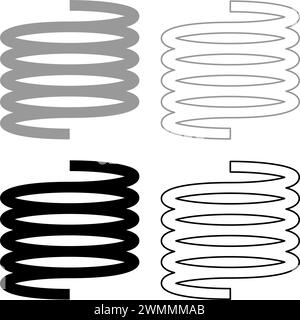 Metal spring flexible set icon grey black color vector illustration image simple solid fill outline contour line thin flat style Stock Vector