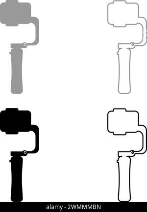 Gimbal mobile stabilizer for smartphone camera cell phone steady cam set icon grey black color vector illustration image simple solid fill outline Stock Vector