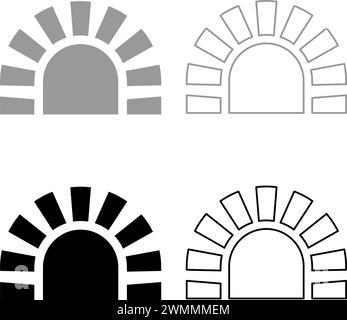 Stone stove brick oven fireplace fireplace for cooking and baking furnace traditional set icon grey black color vector illustration image simple Stock Vector