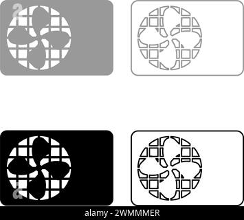 Air conditioner fan equipment system set icon grey black color vector illustration image simple solid fill outline contour line thin flat style Stock Vector