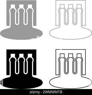 Hydro dam hydroelectric water power station hydropower energy technology plant powerhouse set icon grey black color vector illustration image simple Stock Vector