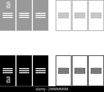 Metal cabinet steel lockers boxes set icon grey black color vector illustration image simple solid fill outline contour line thin flat style Stock Vector