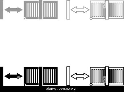 Sliding gates automatic lattice fence system entry enclosure set icon grey black color vector illustration image simple solid fill outline contour Stock Vector