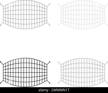 Fishnet rope net set icon grey black color vector illustration image simple solid fill outline contour line thin flat style Stock Vector