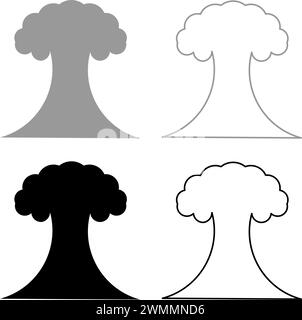 Nuclear explosion burst mushroom explosive destruction set icon grey black color vector illustration image simple solid fill outline contour line Stock Vector