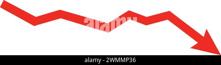 Graph with Trend Line with Arrow Going Down in Flat Style. Stock Vector