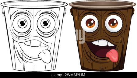 Two cartoon coffee cups showing different emotions. Stock Vector