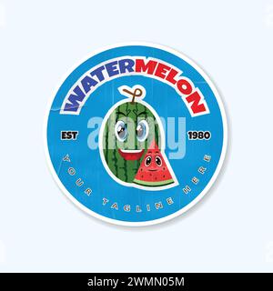 Watermelon slice summer fruit realistic label and sticker or badge template for packaging vector illustration Stock Vector