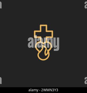 Cross heart and flame. Illustration of the Sacred Heart, representing Jesus Christ's divine love for humanity. Vector illustration. Stock Vector