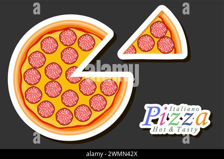 Illustration on theme big hot tasty pizza to pizzeria menu, Italian pizza consisting of various ingredients such as crispy baked dough, red tomato, Ge Stock Vector