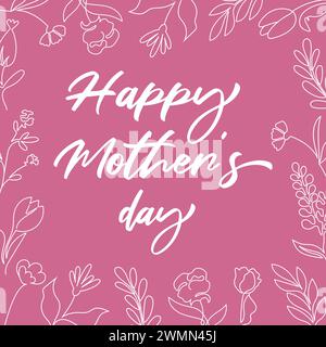 Handdrawn greeting card for Mother day with line art flowers. Stock Vector