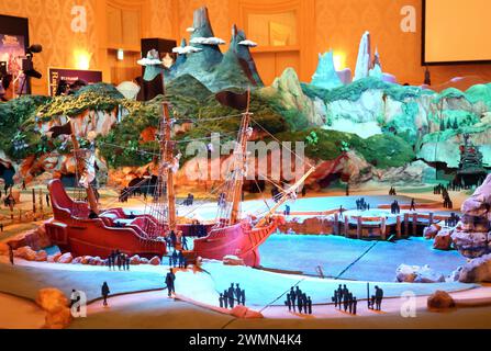 Urayasu, Japan. 27th Feb, 2024. Tokyo Disney Resort displays a scale model of the DisneySea's new area 'Fantasy Springs' in Urayasu, suburban Tokyo on Tuesday, February 27, 2024, 100 days before of the opening of the new facilities. The Fantasy Springs has three attractions of Frozen Kingdom, Rapunzel's Forest, Peter Pan's Never Land and a luxury hotel Fantasy Springs Hotel. Credit: Aflo Co. Ltd./Alamy Live News Stock Photo