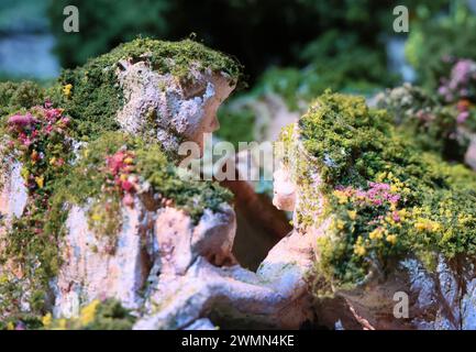 Urayasu, Japan. 27th Feb, 2024. Tokyo Disney Resort displays a scale mopdel of a rock work 'Snow White and Prince' of the DisneySea's new area 'Fantasy Springs' in Urayasu, suburban Tokyo on Tuesday, February 27, 2024, 100 days before of the opening of the new facilities. The Fantasy Springs has three attractions of Frozen Kingdom, Rapunzel's Forest, Peter Pan's Never Land and a luxury hotel Fantasy Springs Hotel. Credit: Aflo Co. Ltd./Alamy Live News Stock Photo