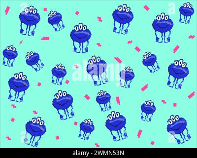 art illustration draw artwork background pixel character icon symbol design concept pattern set of monster alien Stock Vector
