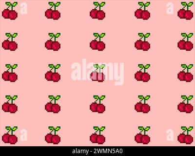 art illustration draw artwork background pixel character icon symbol design pattern fruits concept set of cherry Stock Vector