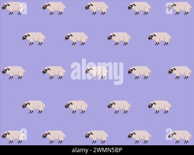 art illustration draw artwork background pixel character icon symbol design concept pattern set of sheep animal Stock Vector