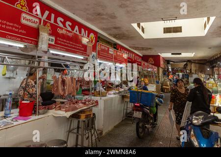 Interior of Ben Thanh Market in Ho Chi Minh City, Saigon. The market is one of the top attractions of Ho Chi Minh City. Stock Photo