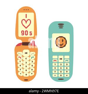 Retro and cell phones set isolated on white background. Vector cartoon ...