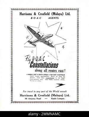 British Overseas Airways Corporation B.O.A.C. Advertisement placed in The Straits Times Annual in 1960 for the Constellations Jetliner. Stock Photo