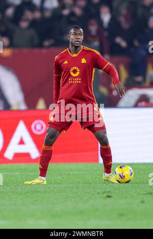 Roma’s French defender Evan Ndicka controls the ball during UEFA Europa ...