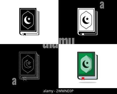 Art illustration design icon logo with silhouette concept symbol of open book al quran Stock Vector