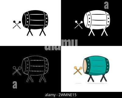 Art illustration design icon logo with silhouette concept symbol of drum traditional islamic Stock Vector