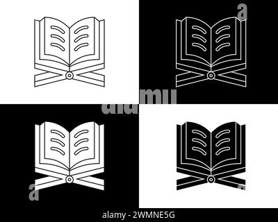 Art illustration design icon logo with silhouette concept symbol of open book al quran Stock Vector