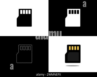 Art illustration design icon logo with silhouette concept symbol of memory card Stock Vector