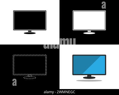 rt illustration design icon logo with silhouette concept symbol of tv monitor lcd Stock Vector