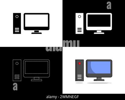 Art illustration design icon logo with silhouette concept symbol of computer Stock Vector