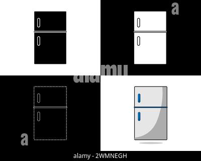 Art illustration design icon logo with silhouette concept symbol of refrigerator icebox Stock Vector
