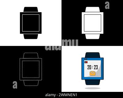 Art illustration design icon logo with silhouette concept symbol of smart watch Stock Vector