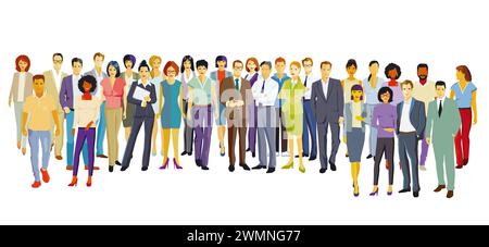 A large group of people together, isolated on white background, illustration Stock Photo