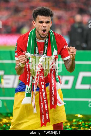 Luis Diaz of Liverpool FC celebrates during the Brentford FC v Liverpool FC English Premier