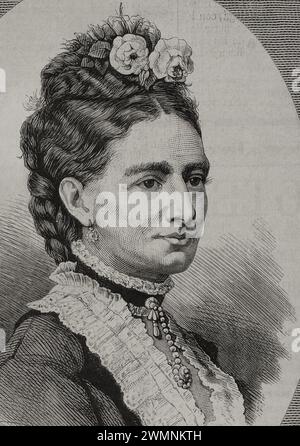 Louise of Hesse-Kassel (1817-1898). Queen consort of Denmark (1863-1898) for her marriage to Cristian IX. Portrait. Engraving. La Ilustración Española y Americana (The Spanish and American Illustration), 1878. Stock Photo