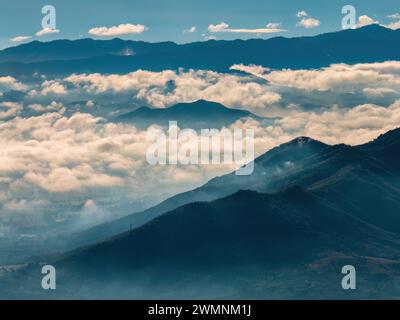 An aerial view of clouds over mountains. Tecalitlan valley in Jalisco, Mexico Stock Photo