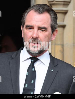 Prince Nikolaos of Greece and Denmark departs after attending a thanksgiving service for the life of King Constantine of the Hellenes at St George's Chapel, in Windsor Castle, Berkshire. Picture date: Tuesday February 27, 2024. Stock Photo