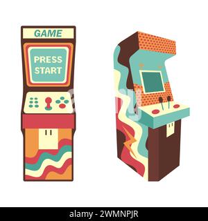 Retro arcade game machine from the 90s. Vector illustration. Stock Vector