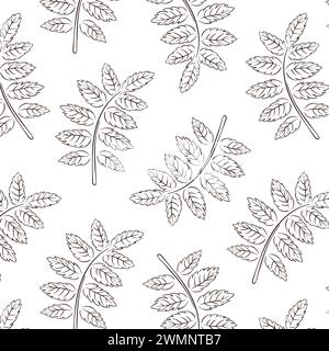 Seamless pattern with rowan leaf in line art style. Abstract leaf texture for wallpaper, pattern fills, web page background. Vector illustration on a Stock Vector
