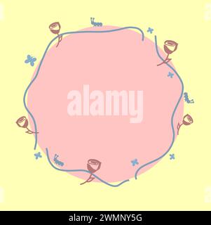 circular frame with garden elements such as worms, flowers, and butterflies Stock Vector