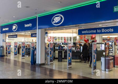 Boots store entrance at The Mall Cribbs Causeway, Bristol, UK Stock Photo