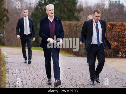 Norwegian Prime Minister Jonas Gahr Stoere during the SAMAK meeting at Marienborg in Kongens Lyngby, Tuesday 27 February 2024. SAMAK is the labor movement's Nordic cooperation committee.. (Photo: Liselotte Sabroe/Ritzau Scanpix) Stock Photo