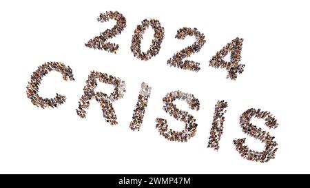 Concept or conceptual large community of people forming 2024 year. 3d illustration metaphor for celebration, festive, party, hope, future, prosperity Stock Photo