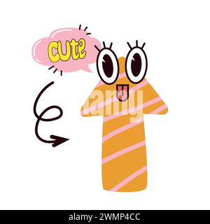 Groovy lovely arrow sticker. Funky cute arrow character in trendy retro 60s 70s style with eyes and speech bubble. Vector illustration isolated. Stock Vector