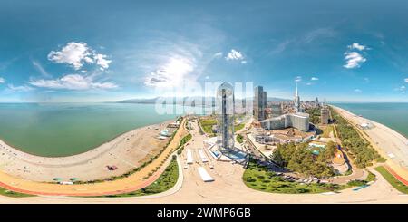 360 degree panoramic view of Alphabet tower. Old Town. Dron image with 3D spherical air panorama with 360 degree viewing angle. Ready for virtual reality in vr. Full equirectangul